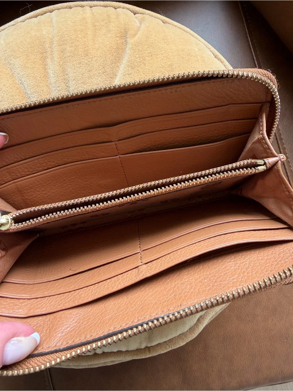 Tory Burch Tan Leather Zip Wallet